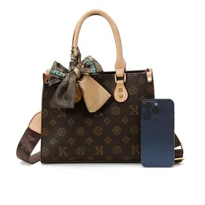 Premium handbag and shoulder bag, retro stylish design with multiple compartments for women.Free silk scarf included