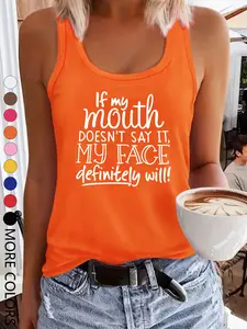 Women's Summer Letter Print Crop Top, Casual Loose Fit Sleeveless Vest, Round Neck Geometric Heart Pattern, Multicolor Options, All Seasons Wear, Womenswear