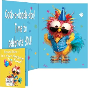 Cowboy Chicken Birthday Cards, Funny Birthday Card for Men Women Kids, MUSICAL & SHAKING Interactive Greeting Card with Envelope, Unique Hilarious Birthday Gift