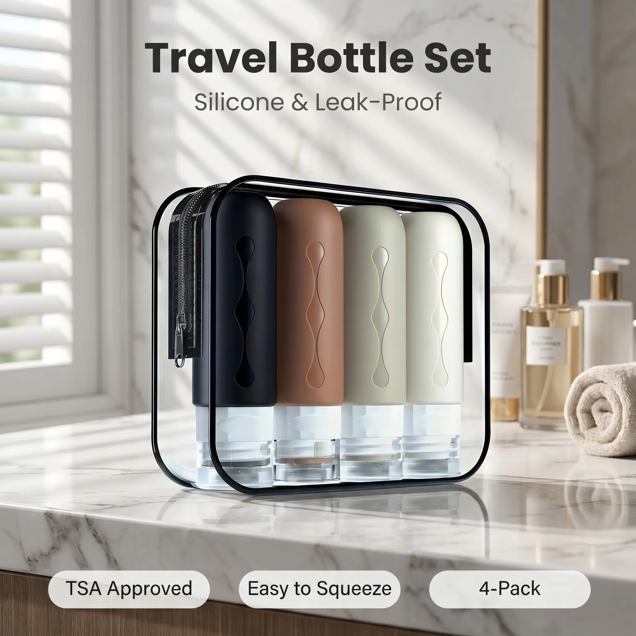6Pcs Silicone Travel Bottles Set Refillable Cosmetic Containers Leakproof Travel Size Shampoo Lotion Cream Liquid Dispenser Squeeze Travel Toiletry Bottles for Cosmetics Skincare Body Wash