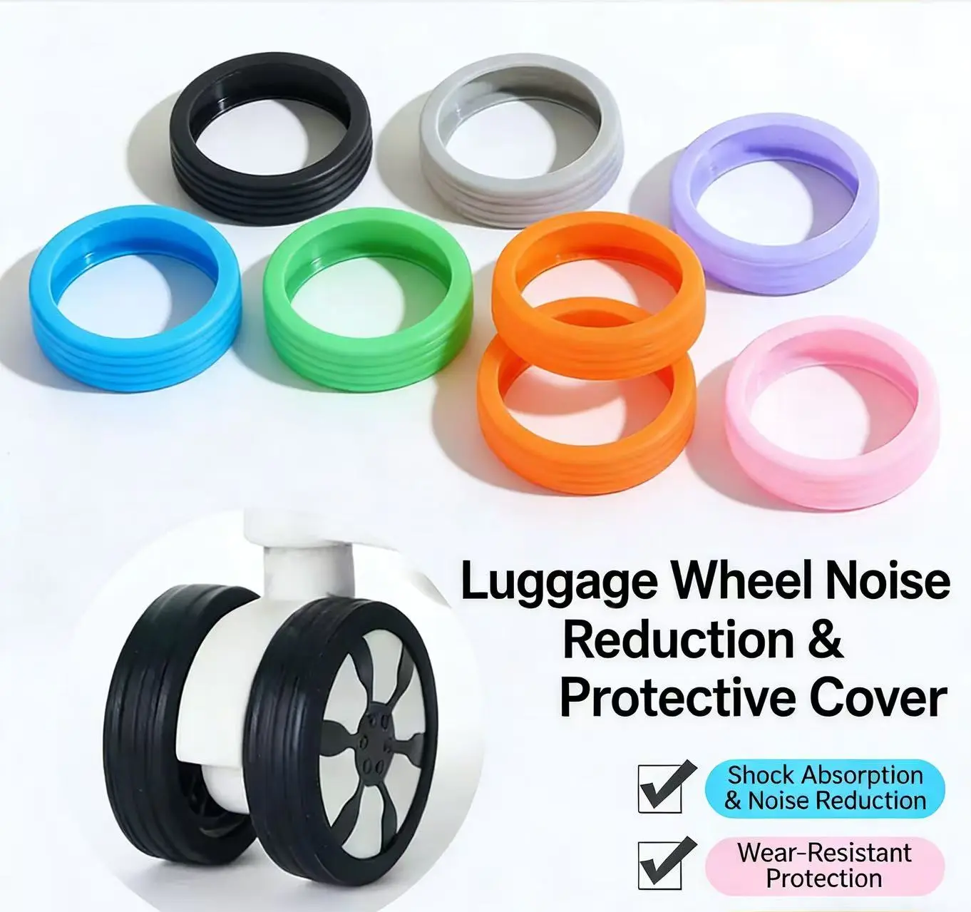 8 Pcs Upgraded Luggage Wheel Covers, Wear-Resistant Anti-Noise Silicone Covers for Carry-On Suitcases with 2-2.4" Spinner Wheels, Black