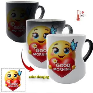 Thermosensitive Ceramic Mug Good Morning Heart Cup: A Sweet StartMagic Color - Changing Mug Heart - Handle Mug, 11 oz/330 ml, Coffee Mug Christmas Gift for Friends