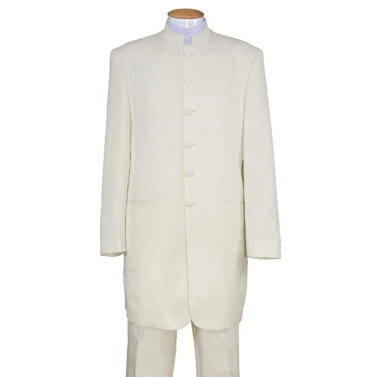 Mens Long Mandarin Collar Zoot Suit Tuxedo in Ivory