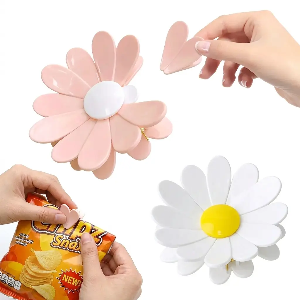 2 Pack Daisy Magnetic Bag Clips, Cute Chip Clip Magnets for Fridge, Food Sealing Clips for Snack Bag Storage, Funny Fridge Organizer & Kitchen Decor Gift