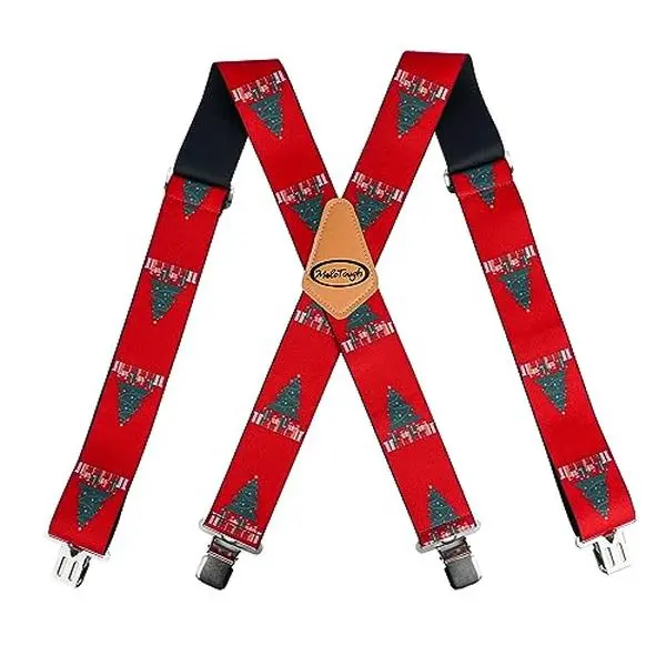 MELOTOUGH Christmas Tree Men's Suspenders with Clips, Heavy Duty 2" Wide Elastic Adjustable Suspenders, Stylish Cross-Back Design Work Suspenders for Men Big & Tall, Western Style for Work Parties & Outdoor Activities
