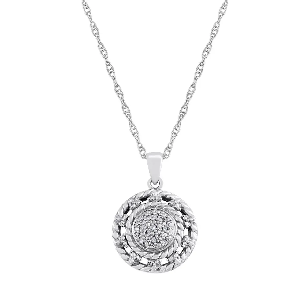 Sterling Silver Closed Back Natural Diamond Round Necklace 0.10 Ct
