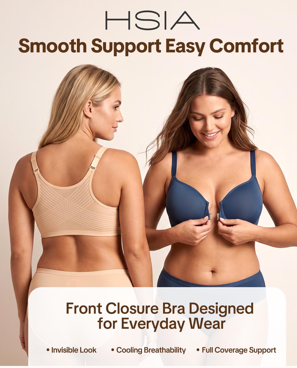 HSIA CrossForm Front Closure Full Coverage Underwire Bra 3D Contour Cups Back Smoothing Breathable Comfort Support