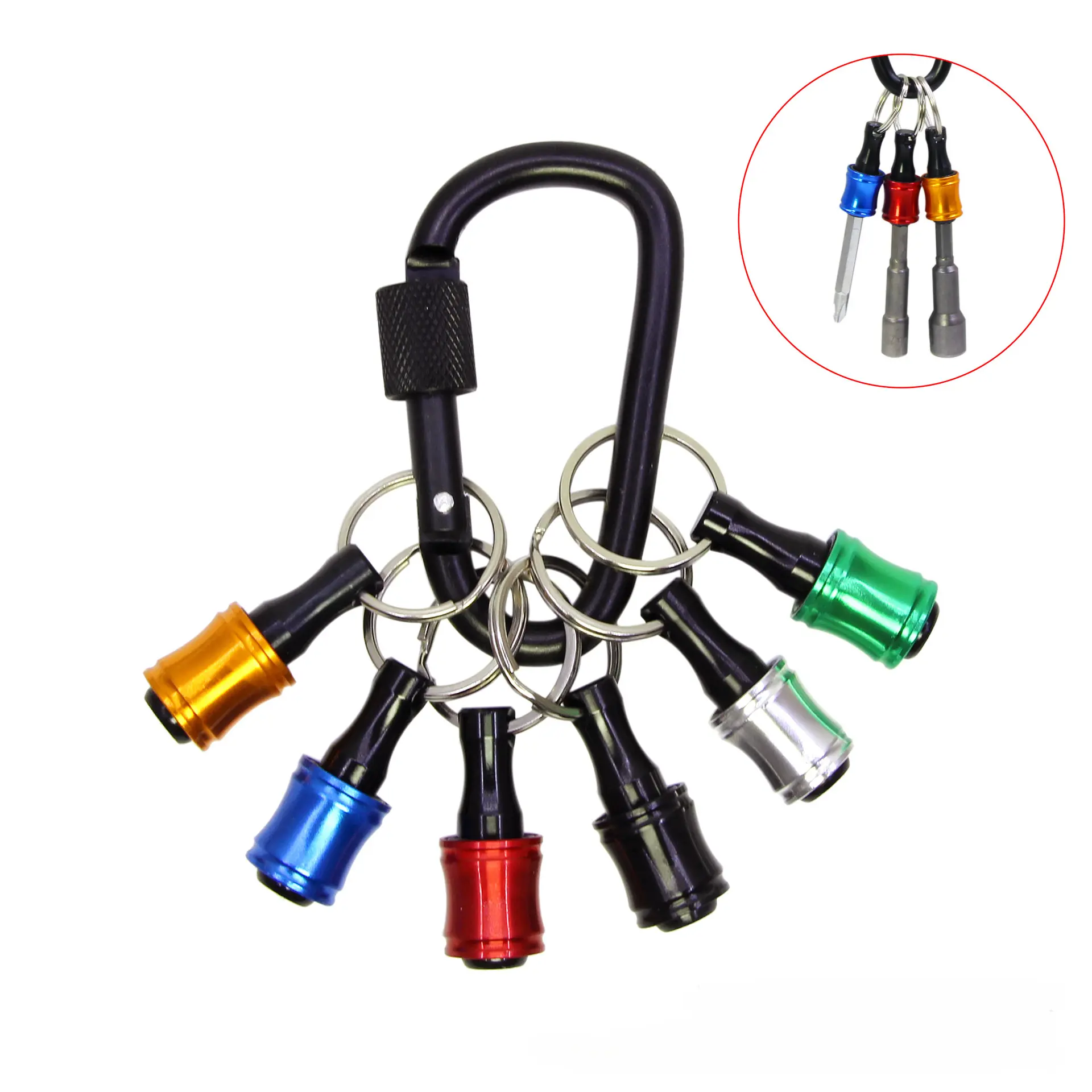 Stainless Steel Socket Adapters Kit - Convenient 1/4 in Batch Quick-Change Socket, Golden 3-Groove Extension Rod, Golden Keychain Adaptor Bit Holder, Convenience