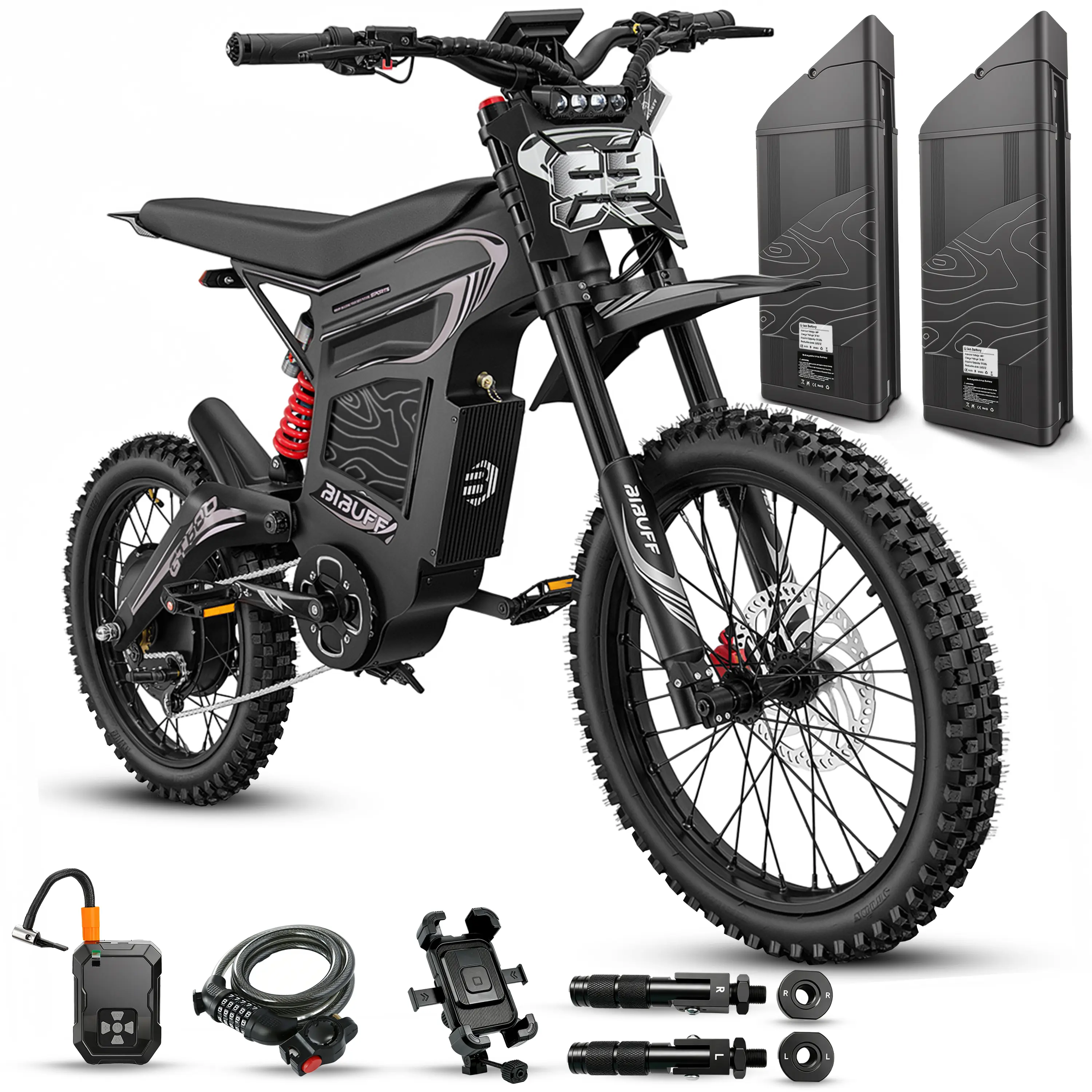 BIBUFF GT600 High-Speed Off-Road Electric Bike for Adults, 7500W Peak Power with 55 MPH Speed, 72V Dual Battery System, Full Suspension for Commuting, 500 lbs Capacity, Bikes, Utility, Ebikes, Two Modes