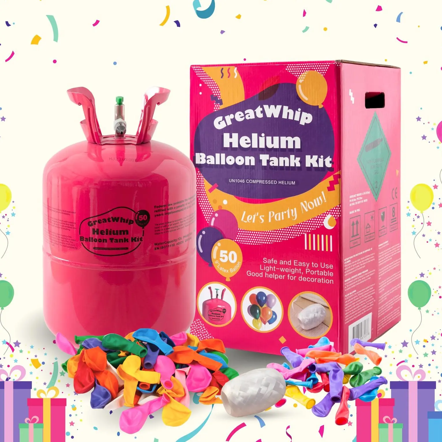 GREATWHIP 13L Aluminium Helium Tank Cylinder - Inflates Up To 50 Floatable Latex Balloons, Home Use For First Birthday, Anniversary Led Balloon Decor, Float, Wedding