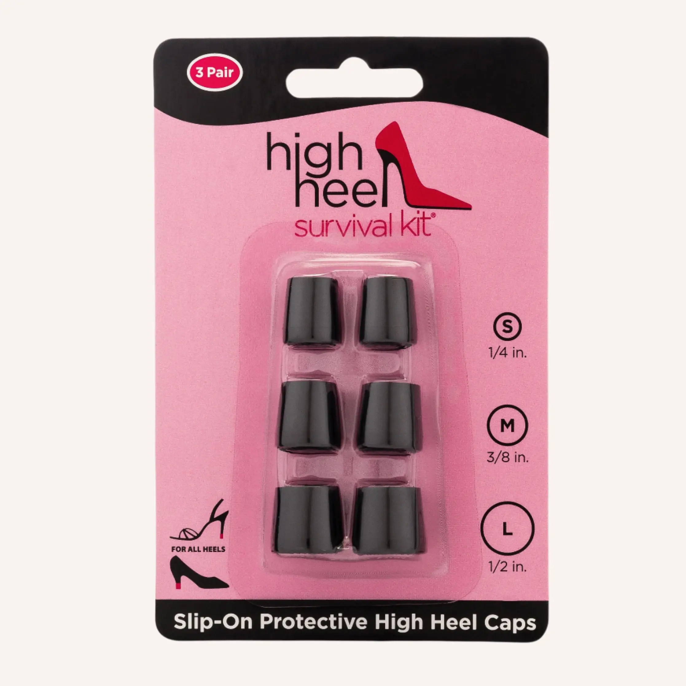 Slip-On Silicone High Heel Protector Covers, 3-Size Reusable Set - Non Slip Protector for Shoes & Footwear, Reduces Clacking Noise, Textured Tread for Stability, Discreet Easy Fit, Prevents Wear for Walking