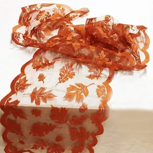 Fall Table Runner Decorations 13 x 72 Inch Maples Leaves Table Runner Fall Table Decor Autumn Harvest Orange Lace Runner Brow Long Thanksgiving Decorations for Home Tables Dinner
