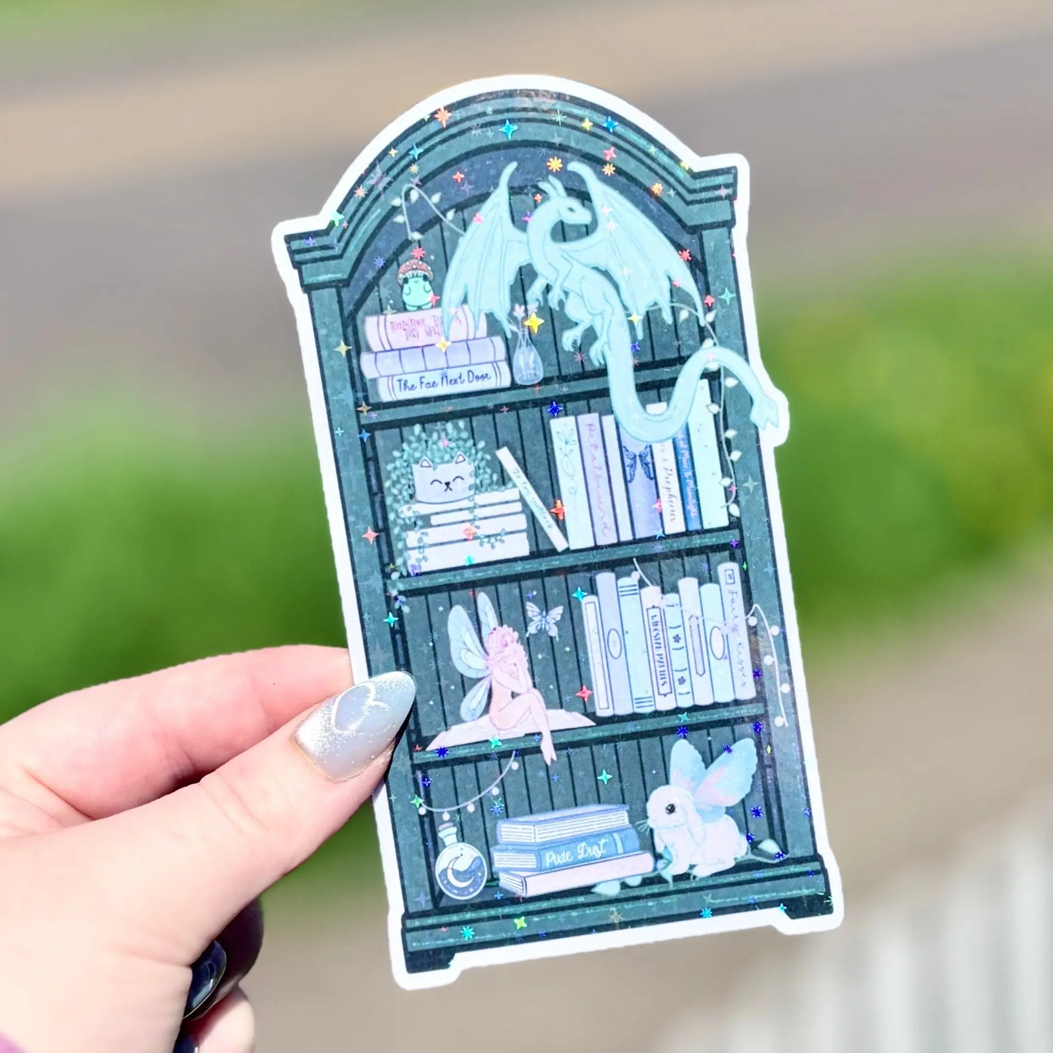 Fairy Dragon Bookshelf Die-Cut Sparkle Bookmark