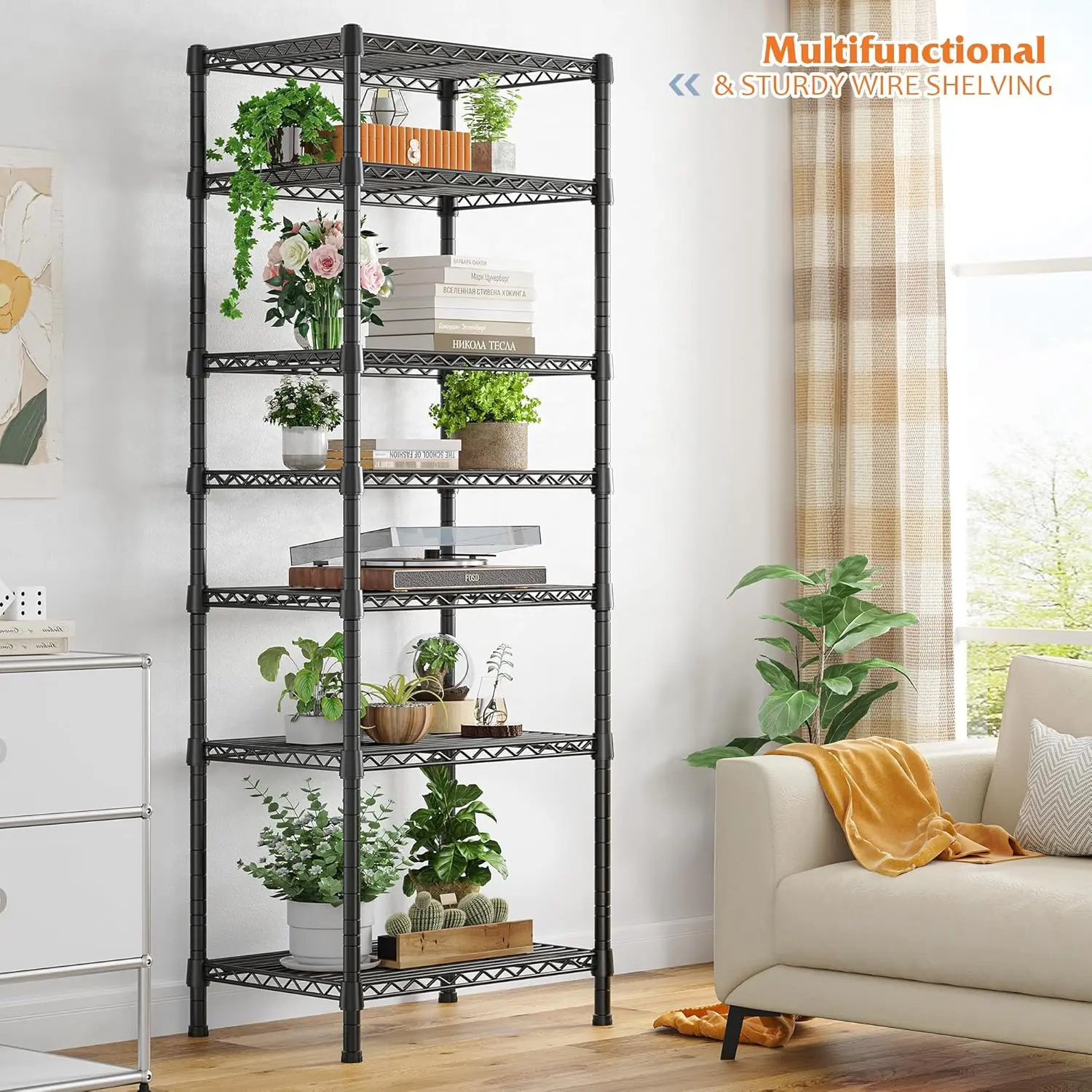 RaybeeFurniture 7-Tier Heavy Duty Anti-Rust Metal Wire Shelving Rack - 1176 LBS Load Capacity, Adjustable, Freestanding, Easy-Carry Multipurpose Utility Racks for Garage Storage, Freestanding Utility Racks