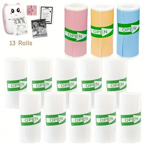 13 Rolls Mini Thermal Paper Rolls, Self-Adhesive Stickers, Sticky Labels, Mixed Colors, Width 57mm, for Portable Mini Printers, Labels for Printers, Office Use, Office Supplies, Holiday Gifts