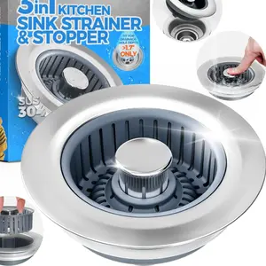 Sink Drain Strainer - Sink Stopper Kitchen Drain, 3 in 1 Kitchen Sink Drain Strainer with Anti-Clogging Basket