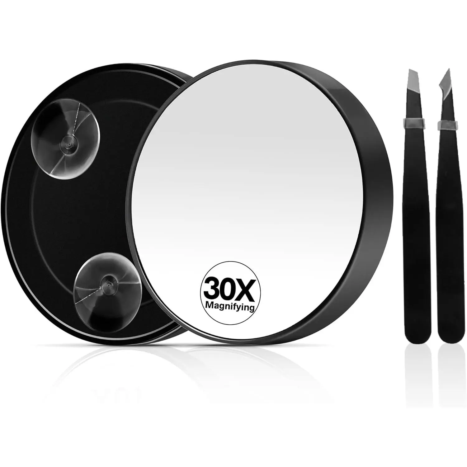 30X Magnifying Mirror, Magnifying Mirror Suction Cup, Travel Makeup Mirror with Precise Tweezers, Compact Magnifying Mirror for The Removal of Female Facial Hair, 3.5 Inches