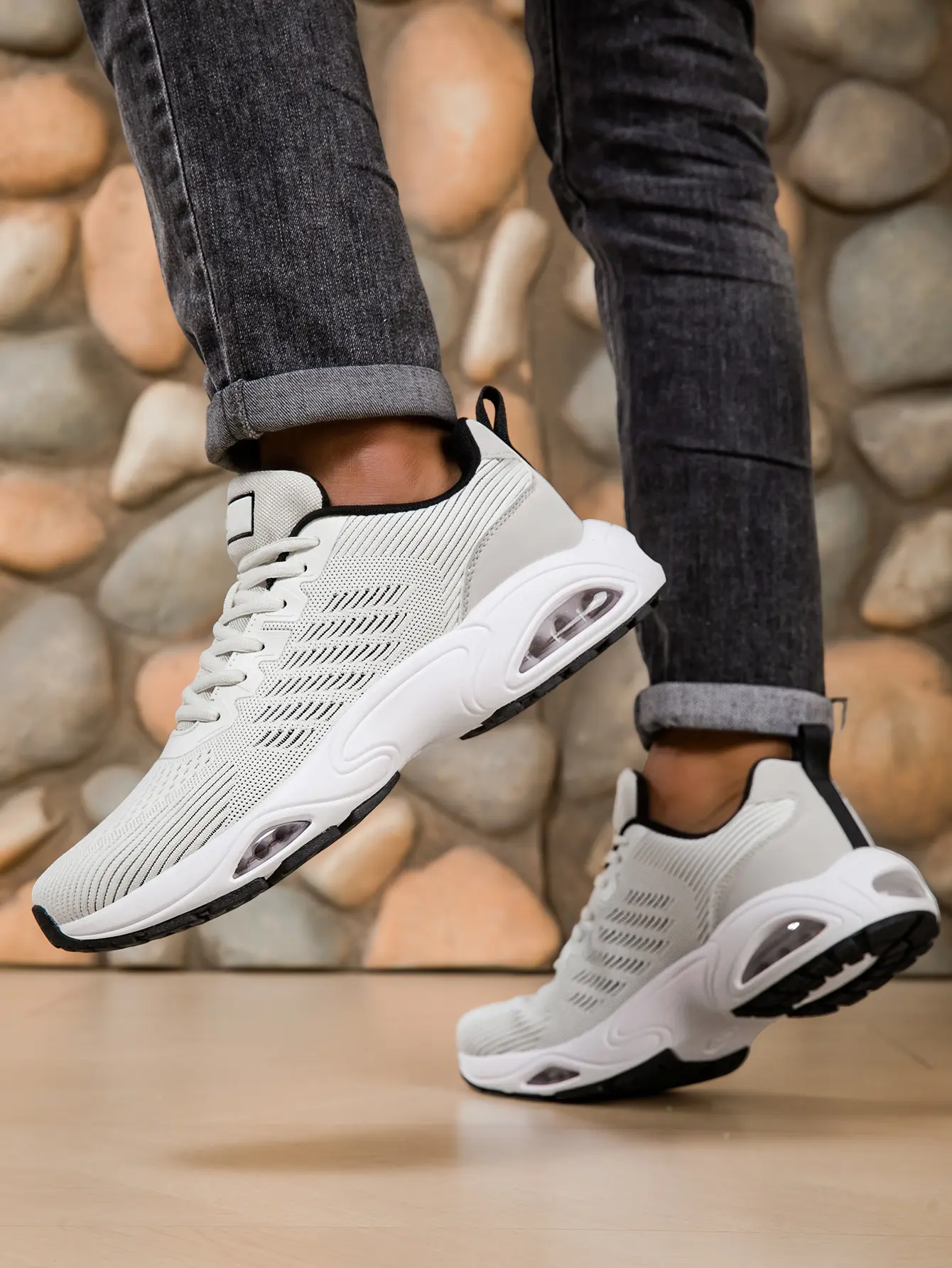 Men's Running Shoes, Lightweight Breathable Athletic Trainers with a Shock-Absorbing Air Cushion and Non-Slip Sole for Gym Training, Synthetic, Cloth, White Running Shoes, Us Sizes, Shoe For Runners, All Seasons
