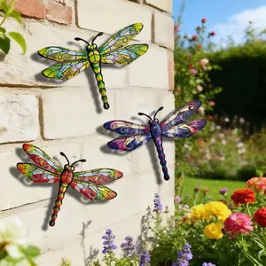 3pcs Colorful Metal Dragonfly Wall Decor, Waterproof Rust-Resistant Garden Ornament, Outdoor Party Decoration, Gift for Animal Lovers, Garden Accessories