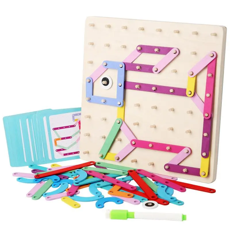 Wooden Montessori Geometric Puzzle Board, 1 Set DIY Colorful Creative Puzzle Toy for Fine Motor Skills, Cognitive Learning Toys for Gifts, Shape Recognition Puzzles for Toddlers