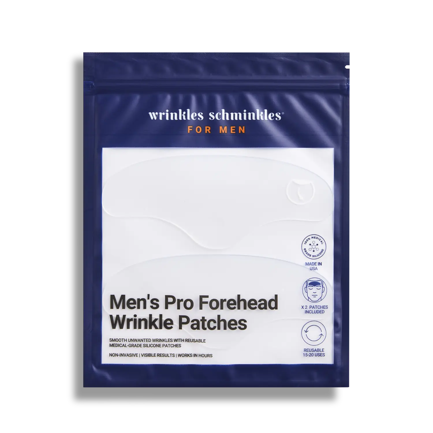 Men’s Forehead Wrinkle Patches - 100% Medical Grade Silicone Non-Invasive Treatment for Glabellar Lines, Furrow Lines & Frown Lines - Made in USA - Set of 2 Patches
