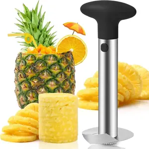 Premium Pineapple Corer and Slicer Tool - Sharp Pineapple Cutter with Serrated Tips - Easy to Use and Clean - Stainless Steel Core Remover for Pineapple - Core Fruits with Ease(Black)