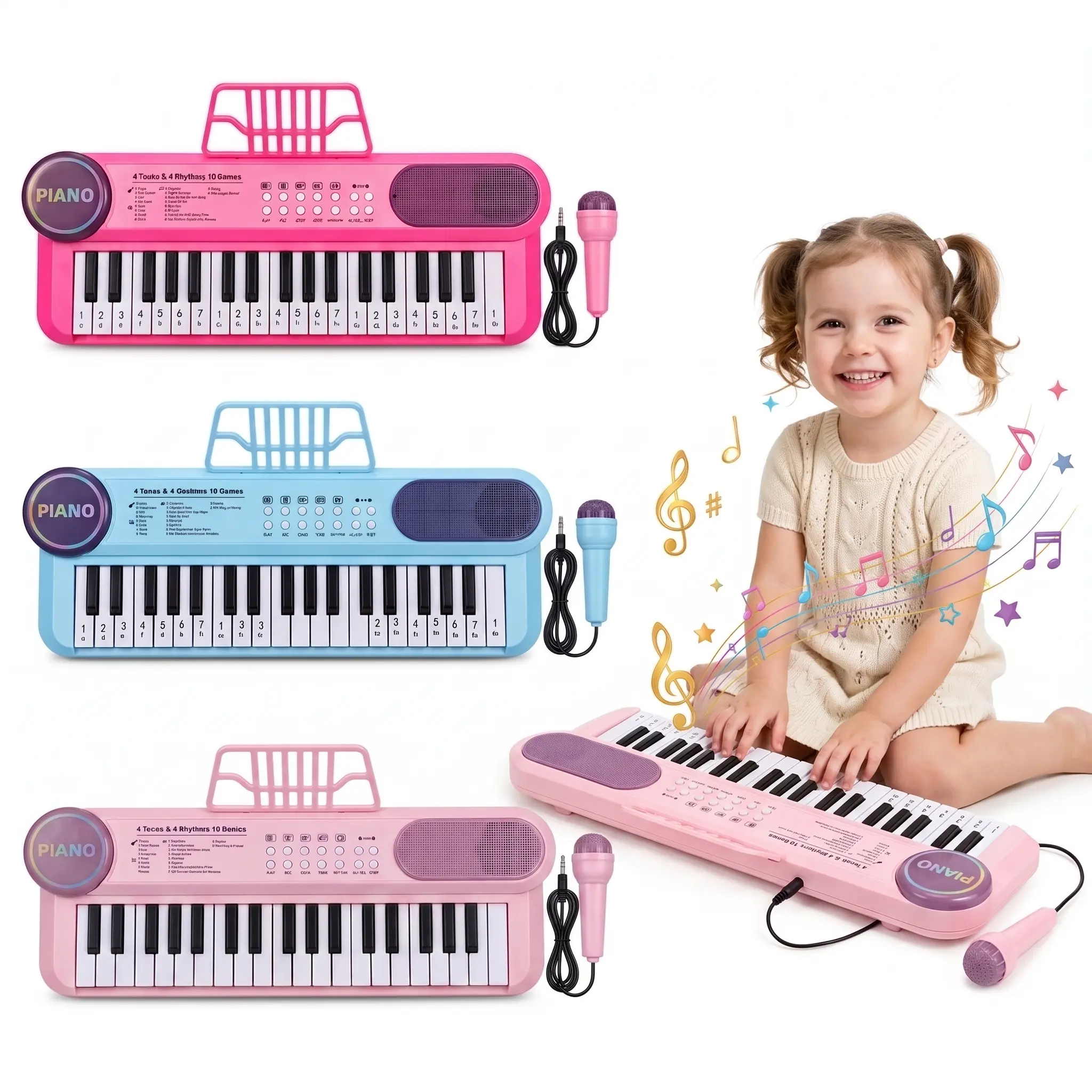 K-pop microphone Piano Toys, 37 Keys Dual Speakers Keyboard for Toddler with Microphone | Musical Educational Toys, Xmas Birthday Gift for 3 4 5 6 7 8 Year Old Girls, Pink boost confidence