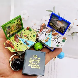 Creative 3D Pop-up Book Magical Book Keychain Castle Ship Dinosaur Space Puzzle Pendant Keychain