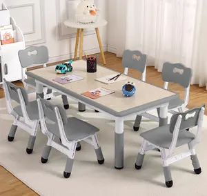 【GARVEE】Adjustable Height Table and 6 Chair Set for Toddlers and Young Children Ages 2-10, Supporting Up to 300lbs, Ideal for Arts, Crafts, and Activities in Classrooms and Homes