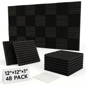 48 Soundproof Foam Panels, Wall-Mounted 1x12x12 Inch Acoustic Foam Boards, High-Density Noise Reduction Studio Wedges