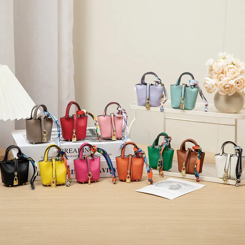 1pc-Mini Vegetable Basket Bag Pendant Keychain - High Quality Leather with Colorful Strap, Cute Car Keychain & Bag Charm Accessory