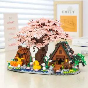 Sakura Tree House Building Blocks Set, Capybara Bricks Kit, Cute Micro Particles Model, Creative DIY Landscape Suite, Home Decor Gift, Building Block Sets