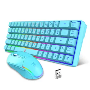 Compact 60% Wireless Gaming Set, Blue LED Backlit Keyboard Mouse Combo, Anti-Ghosting Mechanical-Feel Keyboard, 3200DPI 6D Mouse with 2000mAh Rechargeable Battery for Work & Game