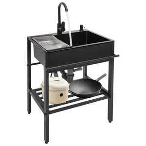 23.62*17.71*33.85in Freestanding Stainless Steel Basin Stand Sink Stainless Steel Sink for Kitchen with Faucets And Soap Dispensers