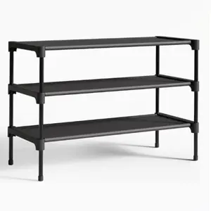 3-Tier Metal Stackable Shoe Rack Organizer for Footwear Organization - 12-16 Pairs Capacity, Upright/Flip Use, 27.5x11.8x17.7 In Black Storage Shelf for Entryway