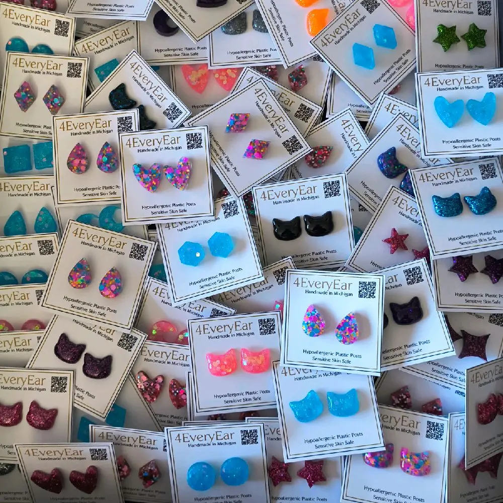25 Mystery Stud Earrings Bulk Pack Hypoallergenic Plastic Posts Non Metal Studs for Sensitive Ears Party Favors & Gifts Variety Pack