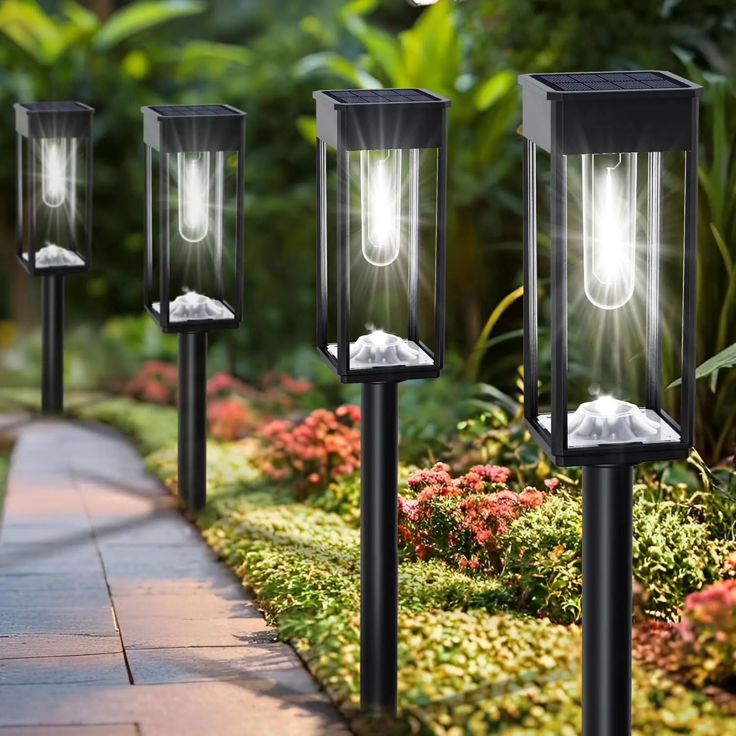 Solar Pathway Lights Outdoor IP65 , 6 Pack 6500K LED Auto On/Off Walkway Landscape Light for Yard Lawn Garden Patio Driveway Outside Decor, Cool White