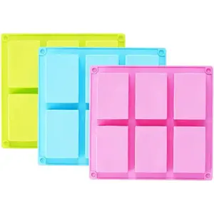3 Pack Silicone Soap Molds(Blue & Pink & Green), 6 Cavities Silicone Baking Mold DIY Handmade Soap Making, Muffin, Loaf, Brownie, Cornbread and More