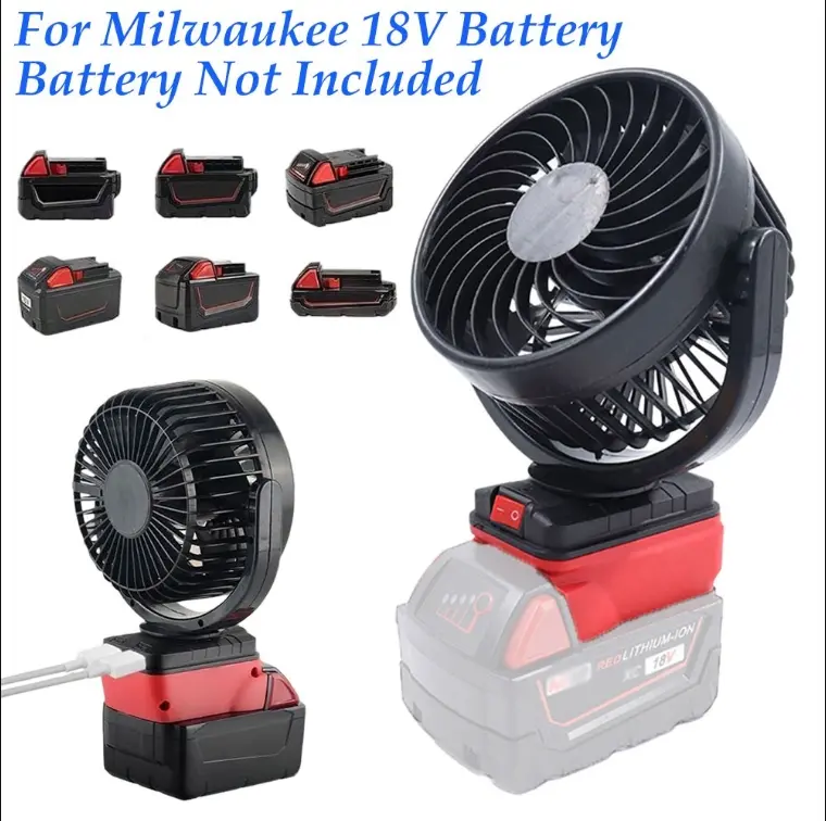 Portable Camping Fan with USB for Milwaukee 18V Battery Workshop Jobsite Fan