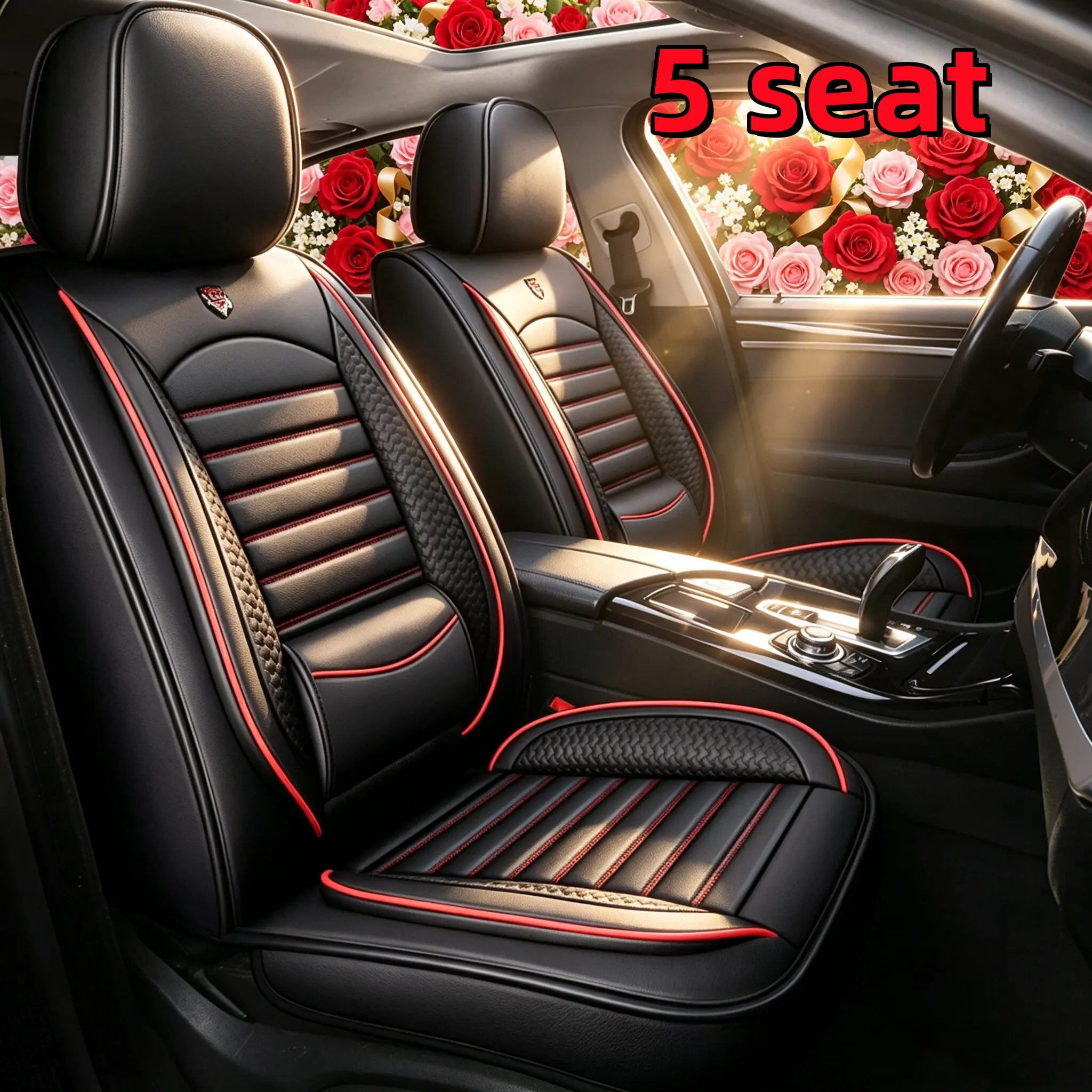 Deluxe Edition Black Red Waterproof PU Leather Car Seat Covers - Universal Fit, Comfortable Stylish Auto Interior Upgrade Accessories for Automotive Use, Car Seats Covers, Seat Covers For Cars