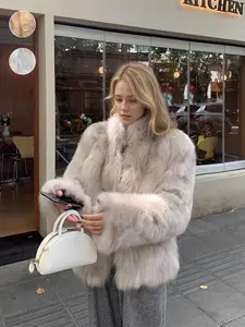 Women's Faux Fox Fur Coat, Stand Collar Long Sleeve H-Line Cut Thickened Warm Winter Fashion Casual Longline Outerwear, Casual Commuter Style