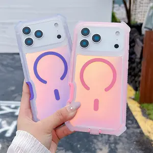 Color Change Laser Dazzling Magnetic Case for iPhone 17 Air 16 15 14 13 Pro Max for Magsafe Wireless Charge Shockproof Cover