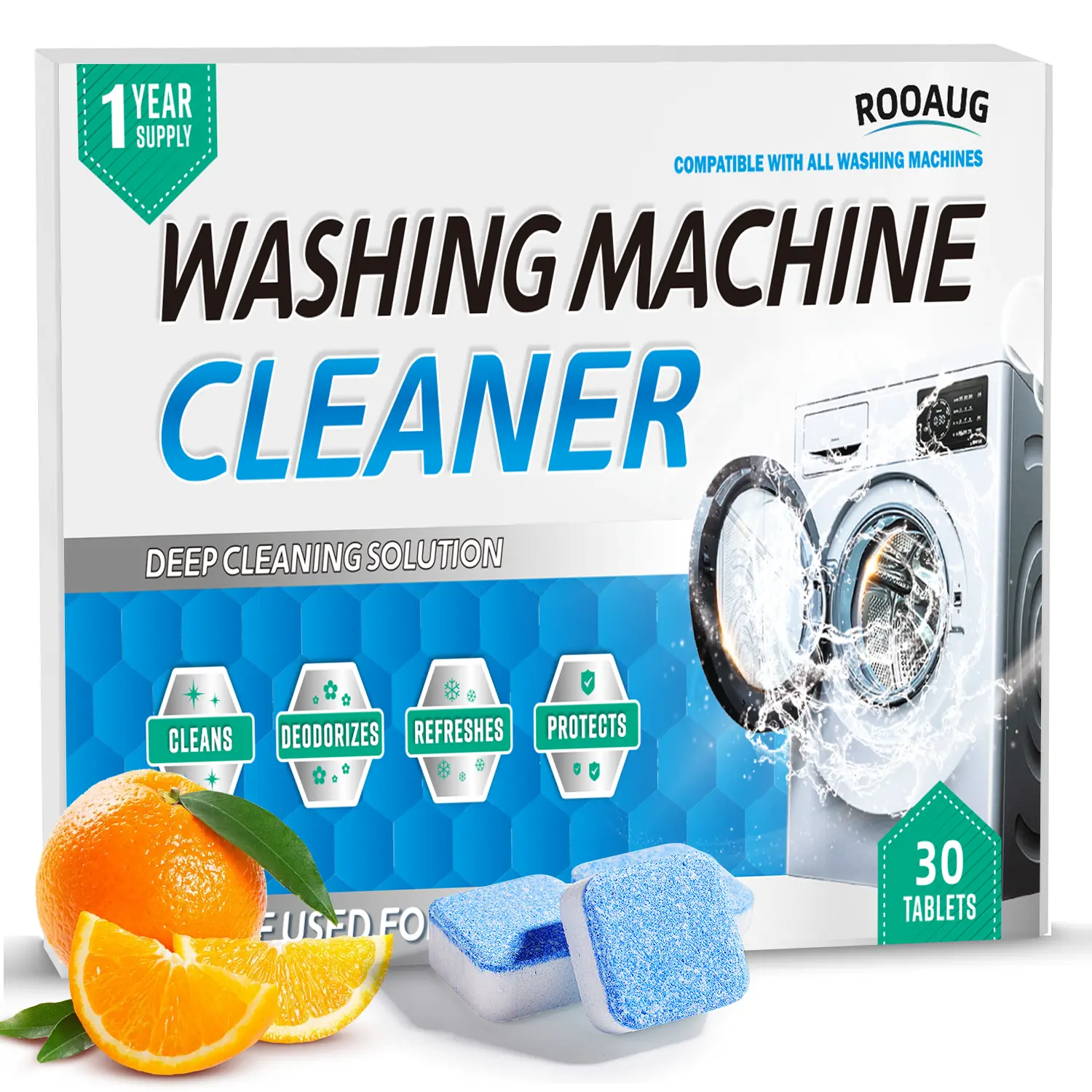 30-Count Washer Cleaner Tablets – Active Cleaner Formula, Safe for All Machines – Removes Odor, Limescale & Residue Build-Up