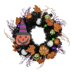 Northlight Jack-O'-Lantern in Witches Hat Hallo ween Wreath 24