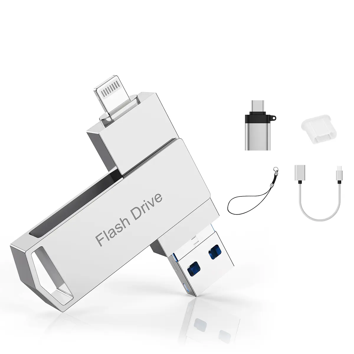 AOBO MFi Certified 512GB Lightning Portable Photo Stick - 4-in-1 High-Speed Metal External Storage Flash, USB Storage Flash for Travel, with iPhone/USB-C Ports, Compatible with iPhone 17/16/15/14/13 Series, iPad, Android Phones, PC, Laptop, Macs