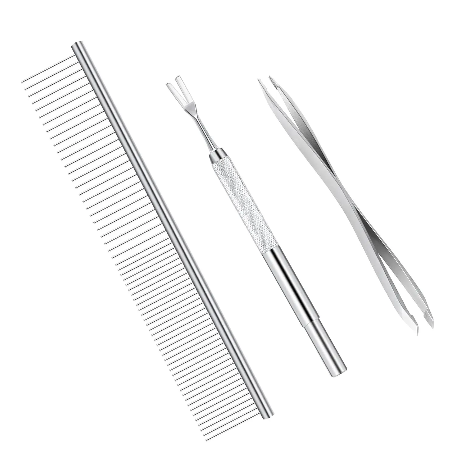 Premium Tick Removal Kit for Dogs - Stainless Steel Handheld Tool with Comb, Effective Flea Removal for Cats