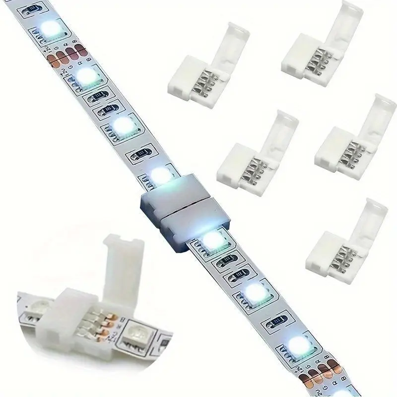 10 Piece Set 4 Pin LED Strip Connector 10mm Wireless Gapless Design Weld-Free Adapter Terminals for Multi-Color LED Strips Lighting Accessories Light Strip Connectors