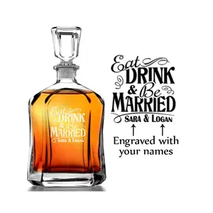 Eat Drink and Be Married Personalized Decanter Wedding Gift for Couple Custom Engraved Whiskey Decanter Liquor Bottle Bride Groom Present