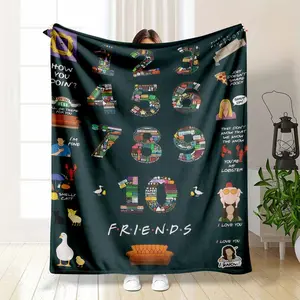Funny Friends TV Show Blanket Iconic Numbers Collage Print Soft Flannel Fleece Throw Central Perk Quotes Pattern 90s Nostalgia Gift For Best Friend Fan summerwins