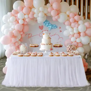 6 FT Table Skirt for Rectangle Tables or Round Tables Tutu Ruffle Table Cloths for Wedding Bridal Shower Birthday Party Decorations White